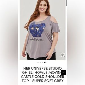 GHIBLI HOWL'S MOVING CASTLE COLD SHOULDER TOP - SUPER SOFT GREY- TORRID SZ 2